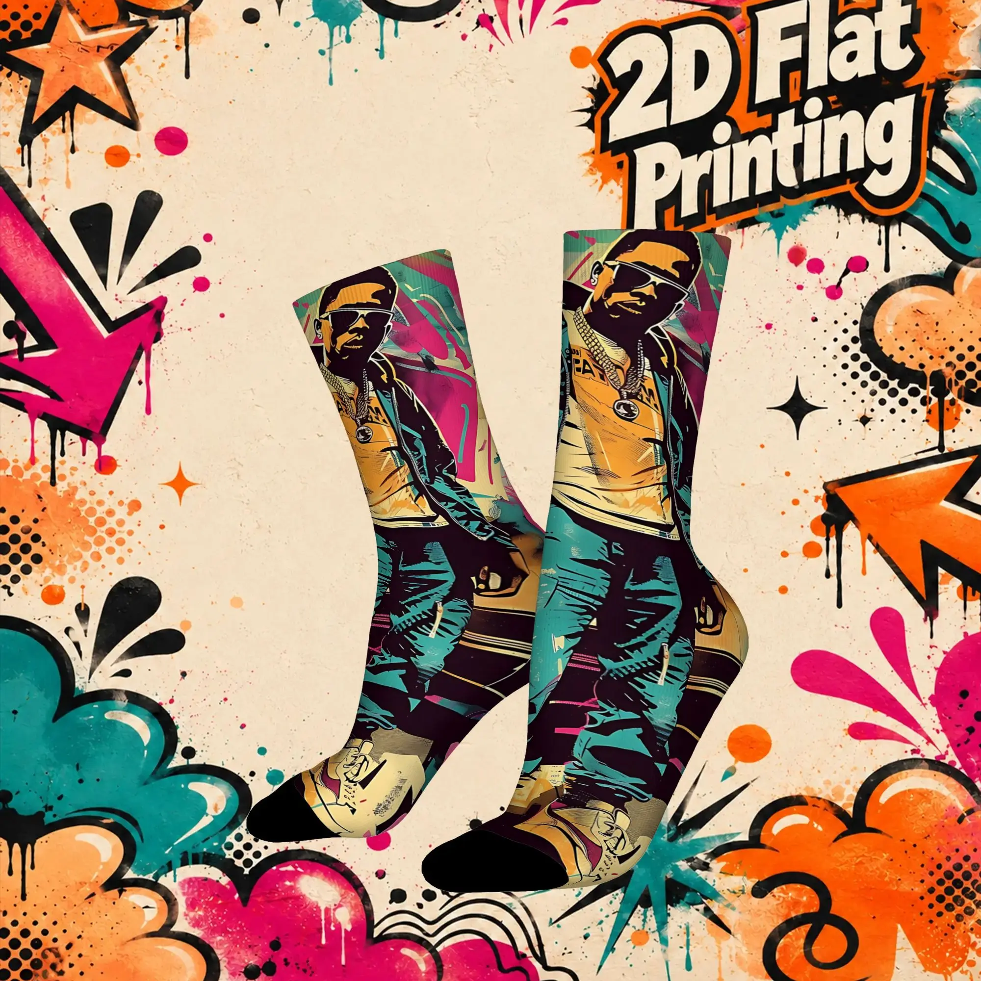 Fashion Vintage Street Break Dance Print Crazy Men's compression Socks Unisex  Funny Crew Sock