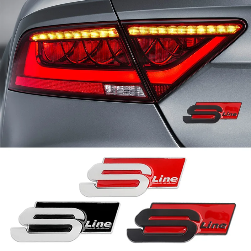 Metal S Line Car Logo Sticker Trunk Fender Emblem Badge Decals For Audi Q5 Q4 A4 A6 A7 A5 A3 Q3 Q2 A1 A8 TT S1 S3 Q7 SQ5 SQ7 SQ3