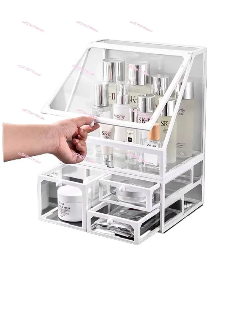 Cosmetics Storage Box, Desktop Dust-proof with Cover, Large-capacity Transparent Glass Dresser, Skin Care Lipstick, Makeup Box.