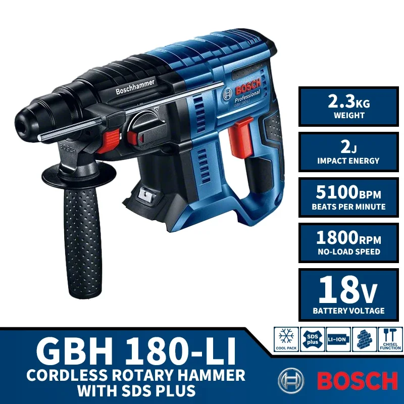 

GBH 180-LI Brushless Cordless Rotary Hammer with SDS PLUS Drill 18V Lithium Battery Power Tools 5100BPM 2J