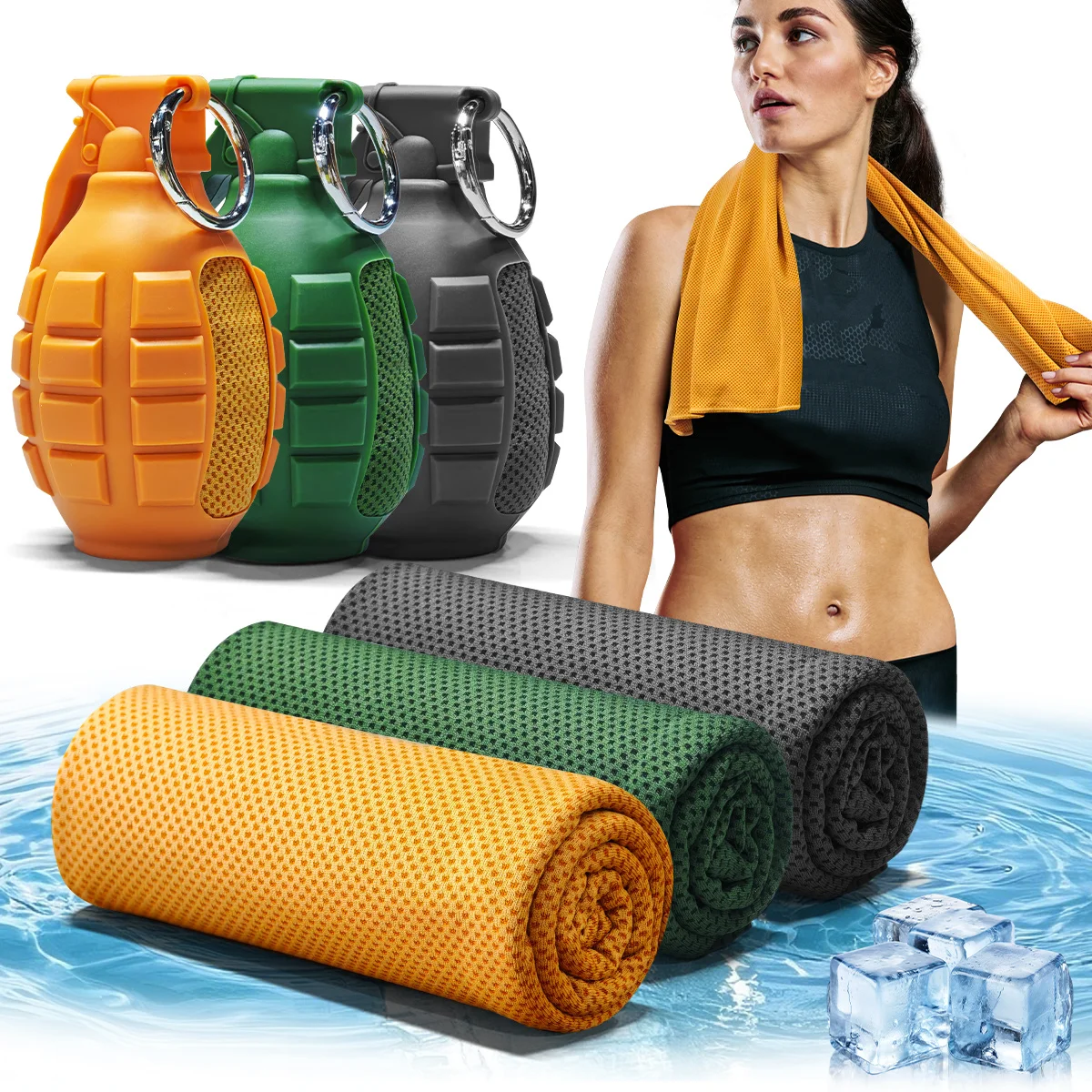 Portable Grenade Round cold Towel Camping Towels Super Absorbent,Quick Dry Ultra Soft Compact Travel Sports Backpack Gym Towel