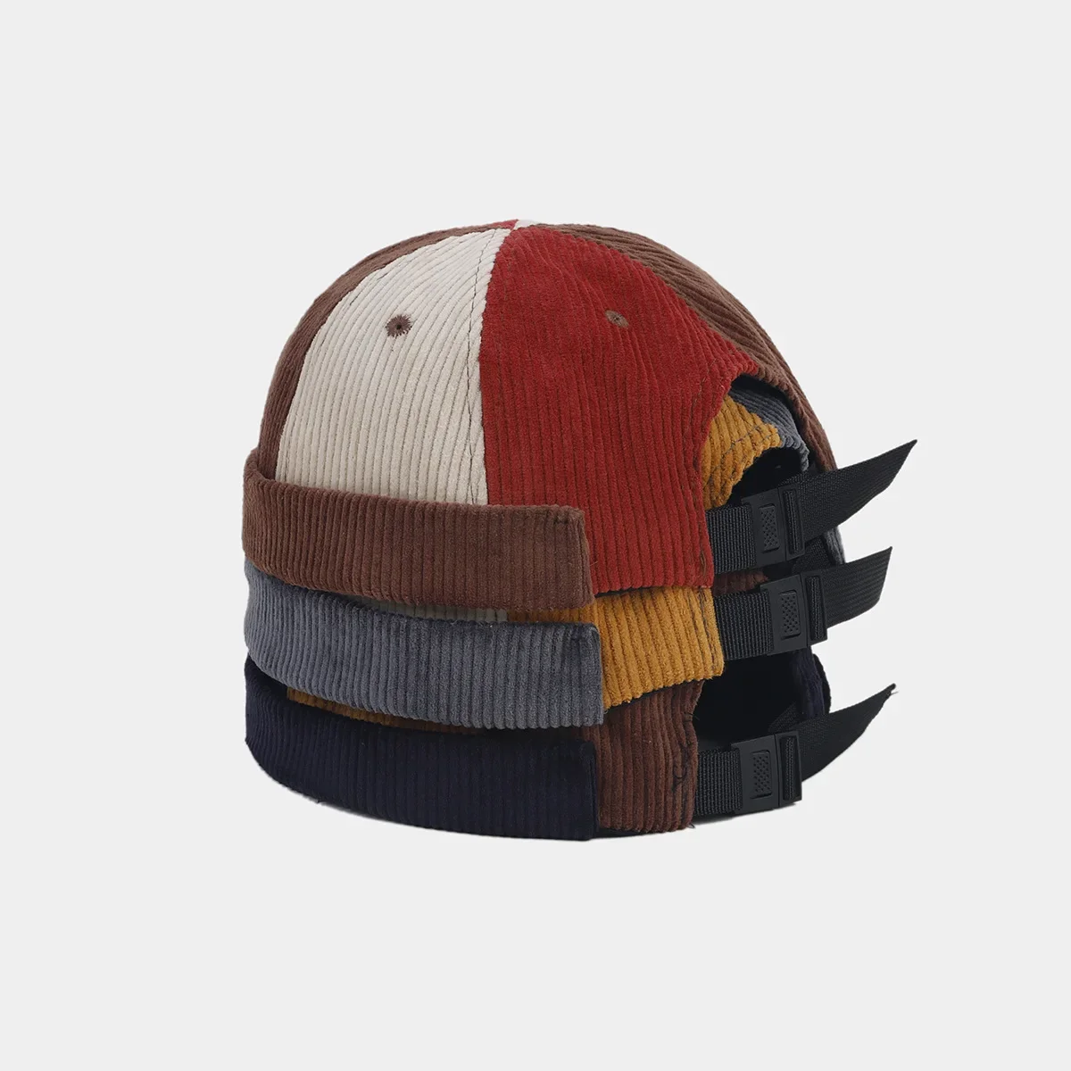 Fashion New Retro Corduroy Hip-hop Cap Splicing Landlord Japanese Street Without Brim Yuppie Melon Skin Cap Trend Cap Beanie