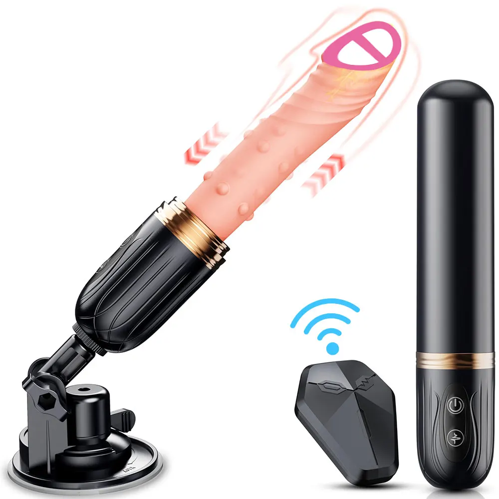 Push-Style Massage Wand Sex Machine Vibrator Realistic Suction Cup Massager with Heatin automatic dildog and Remote Control
