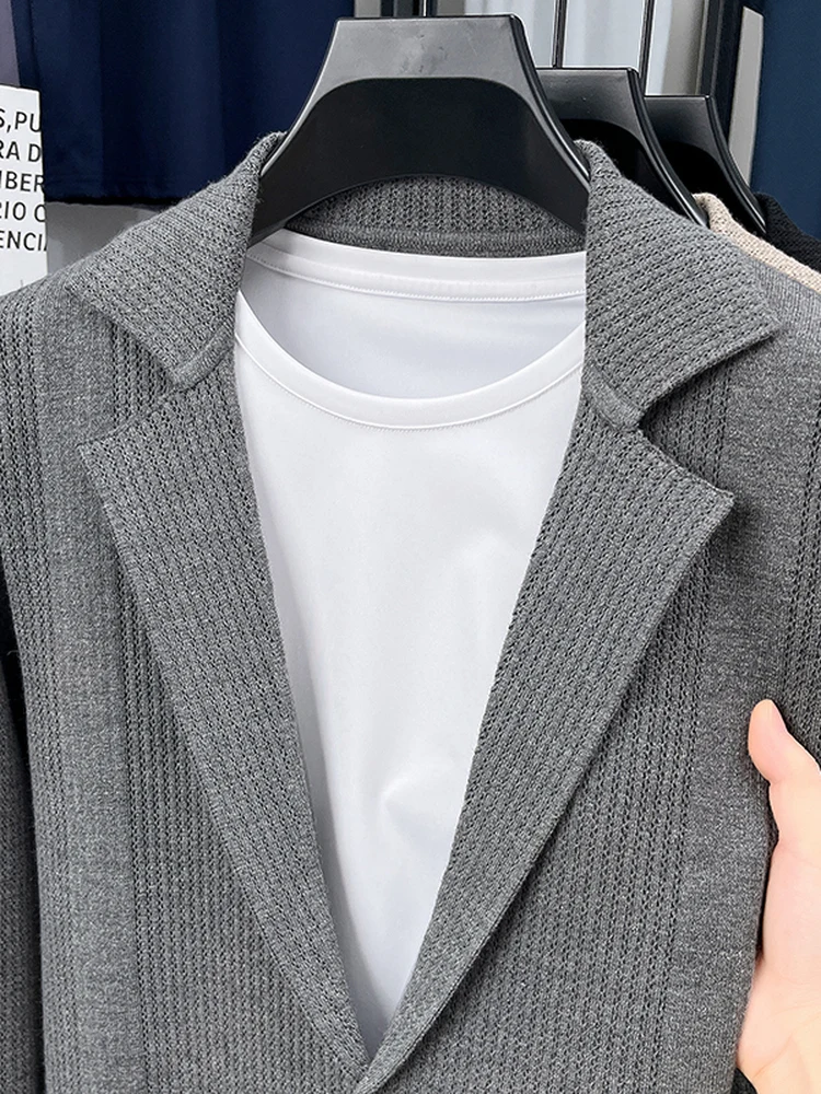 

Spring Autumn Men's Knitted Cardigan Sweater Jaet Casual Simple Trendy Small Suit Coat Leisure Match All Wool Blend Polyest...