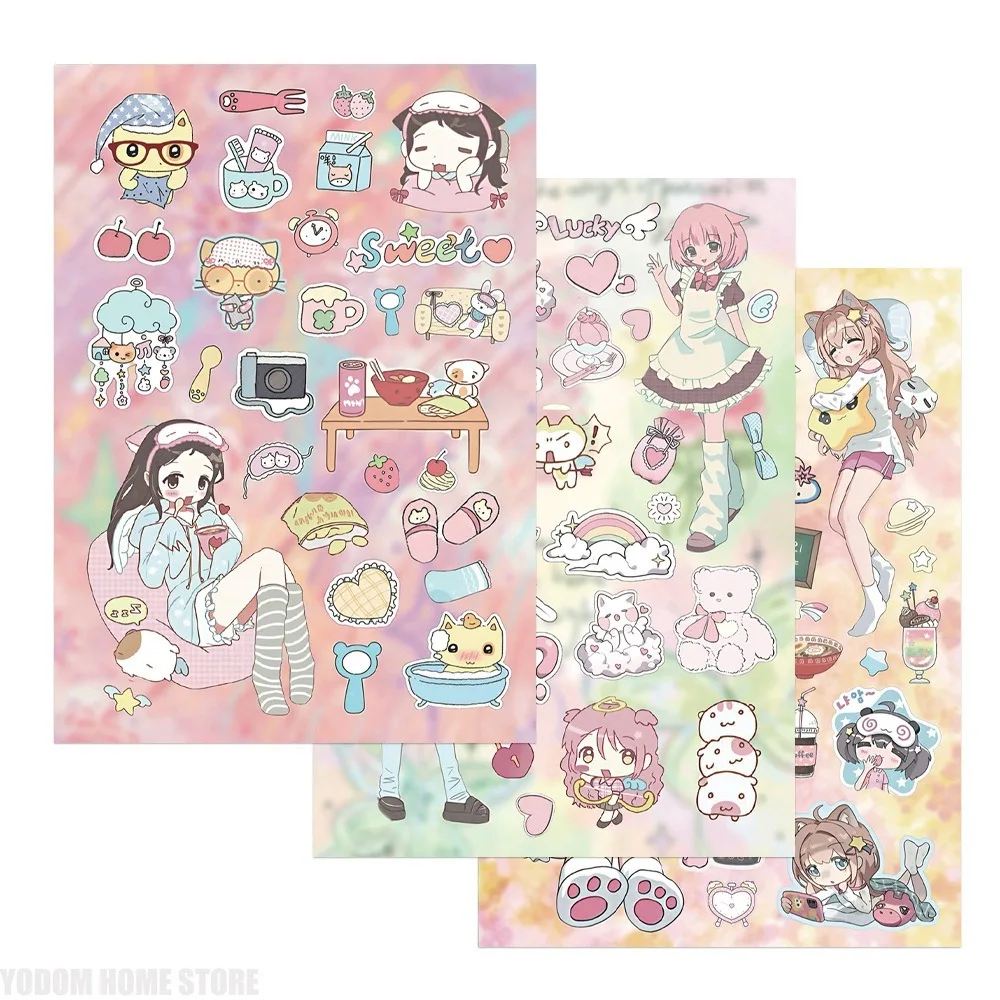 Kawaii Anime Girls Daily Scenes Paper Stickers 8 Pieces Lovely Pattern for Scrapbook Album Handcraft Decoration Accessories