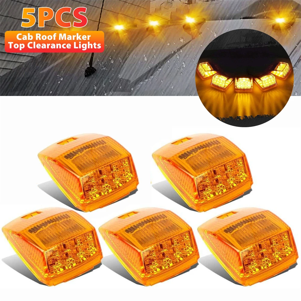 

5PCS Cab Marker Lights Roof Running Amber 17LED Lights Top Clearance Lens Marker Light Reflector for Kenworth Peterbilt