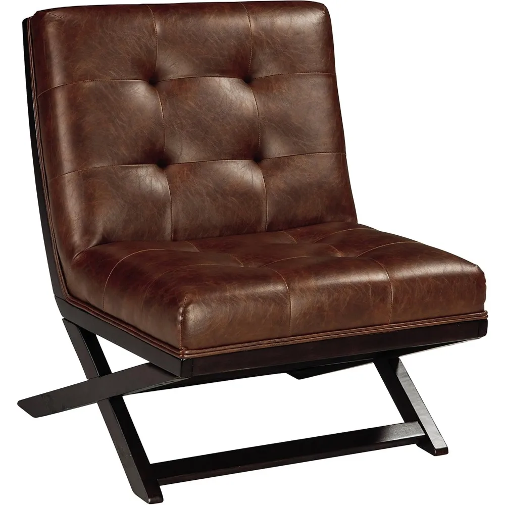 Mid-Century Modern Faux Leather Accent Chair, Brown