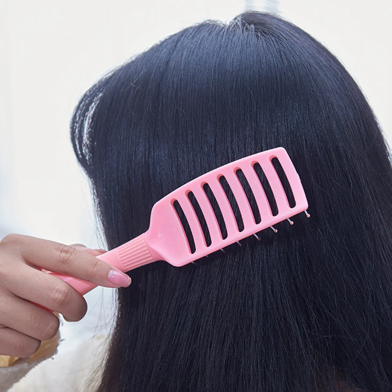 Cepillo de pelo de plástico antitornillo de masaje coreano japonés lindo, Pelo Rizado blanco, hueco, gimnasio de actividades, peine de peluquería