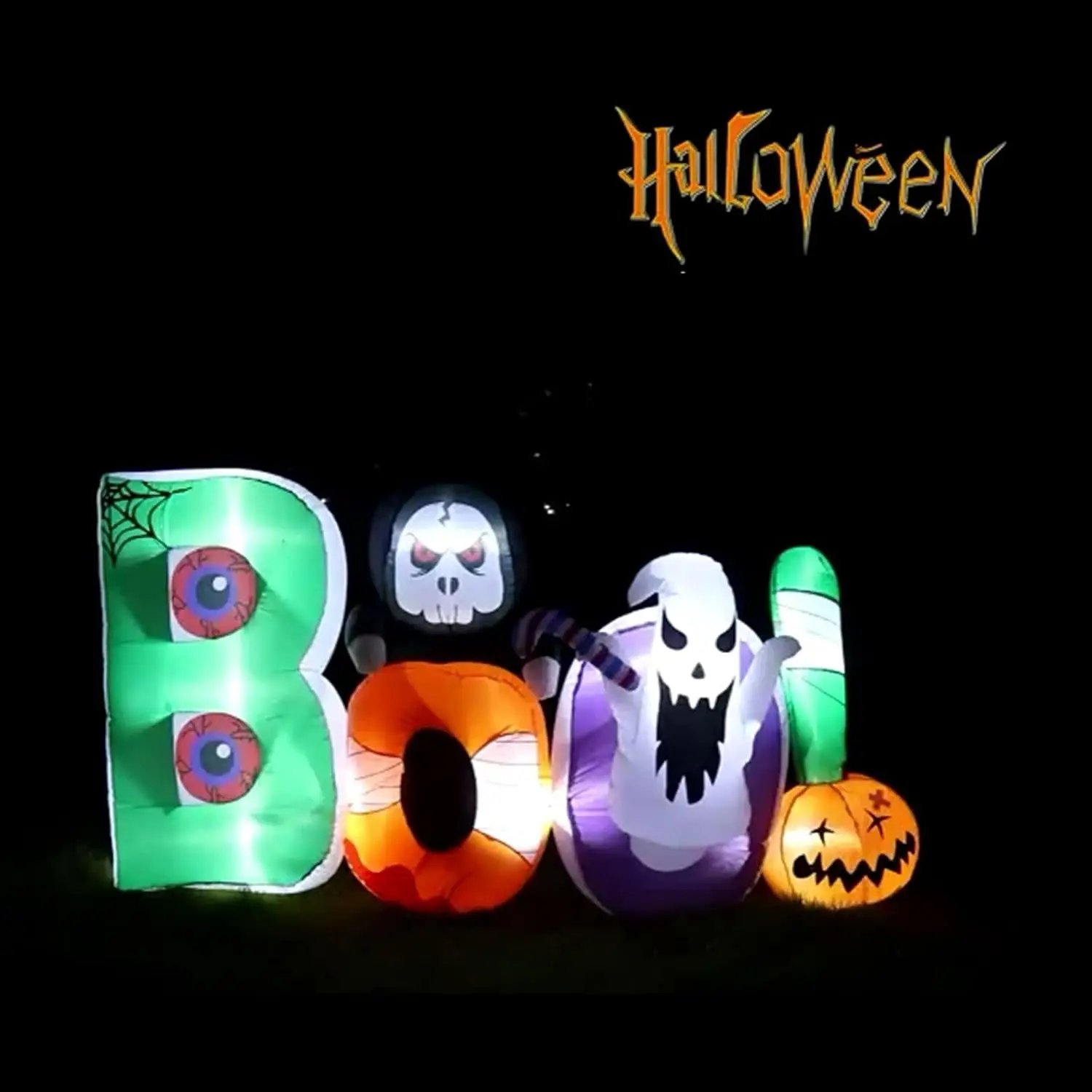 Halloween Inflatable Decoration Boo Scene Inflatables with Pumpkin Ghost Blow Up Halloween Decoration for Outdoor Yard Garden