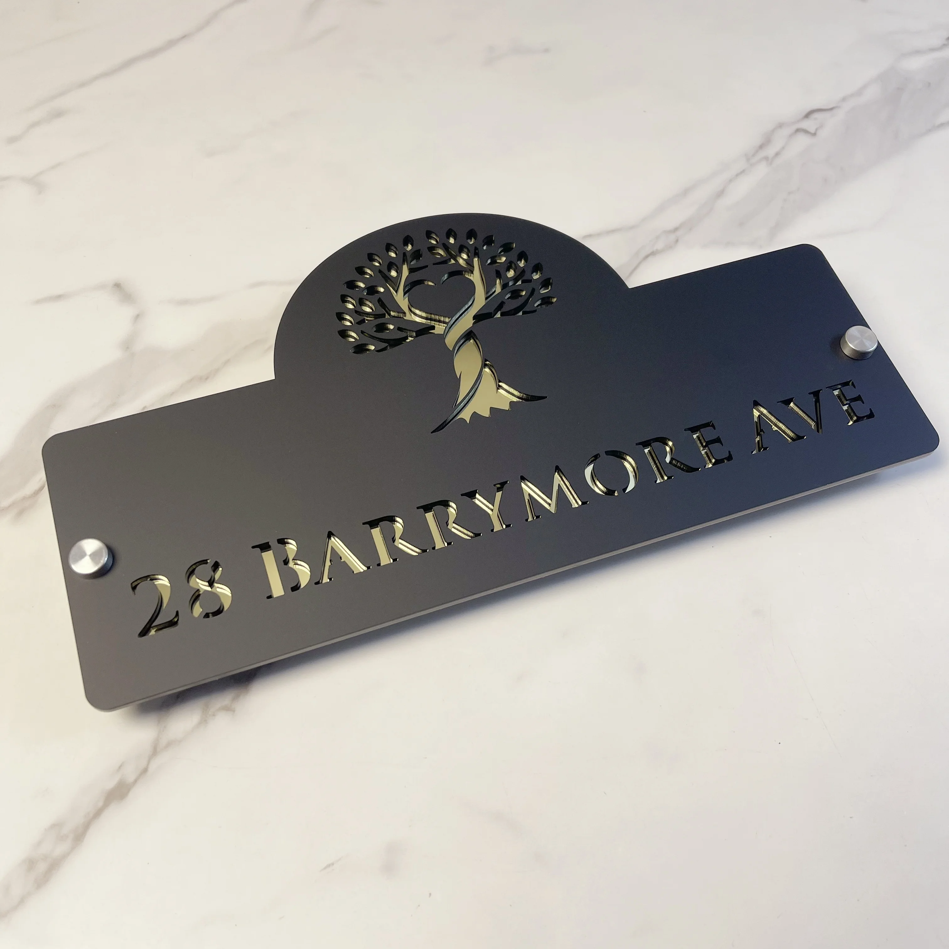 علامة رقم بيت شجرة الحياة المخصصة - لوحة عنوان خارجية من الأكريليك مقطوعة بالليزر ثلاثية الأبعاد حديثة، لوحة باب مخصصة للزينة #4
