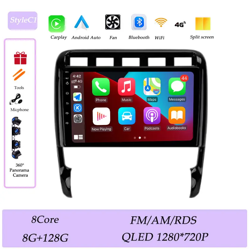CarPlay voor Porsche Cayenne I 1 9PA 2002-2010 Autoradio Multimedia Speler GPS Navigatie Bluetooth 4G DSP Stereo QLED Scherm