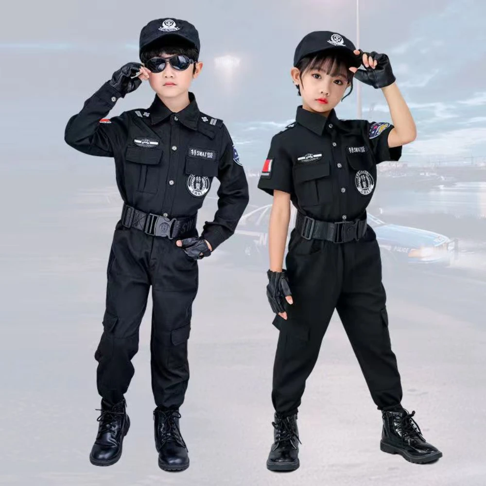 Halloween Children Policeman Cosplay Costume Boys Girls Kid Police Uniform Army Policemen Clothing Sets Party Dress Up Gift