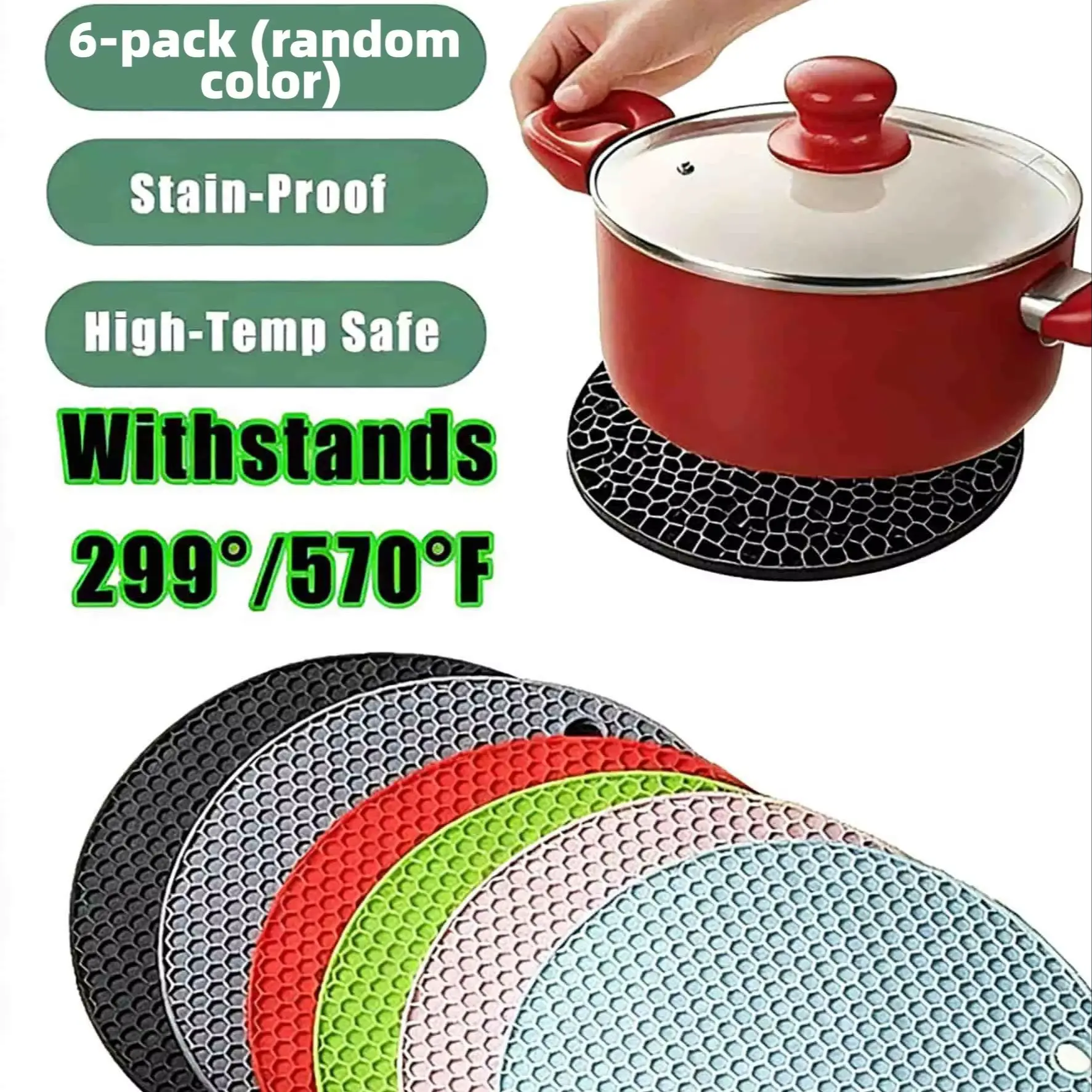 Round Silicone Trivet Multifunctional Heat Resistant Non-slip Placemat Hot Pot Mat for Table Kitchen Decor