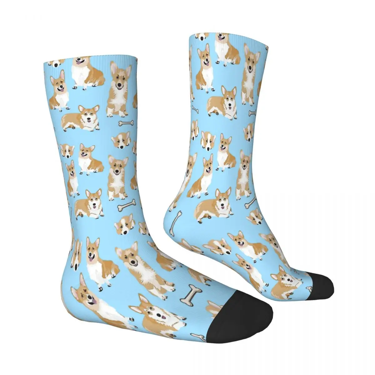 Pattern Bones Well Behaved Dog Yellow Dog Blue Corgi Cute Flexible Clever Doge Socks Male Mens Women Autumn Stockings Printed