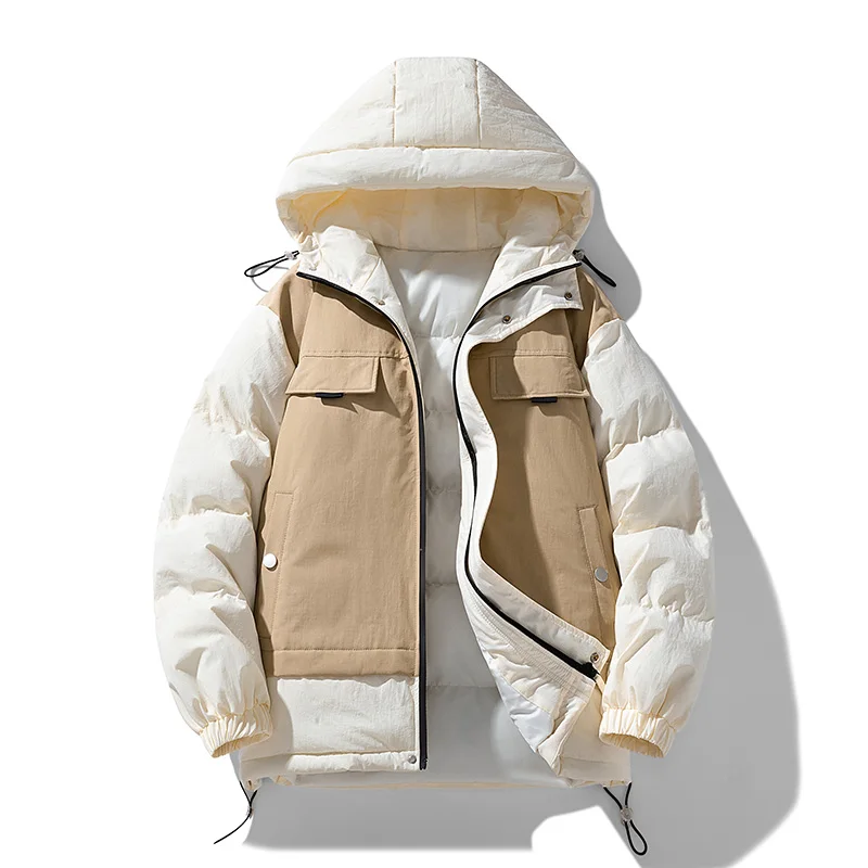 

Winter with Hood Men Casual Parkas Fashion Comfortable Warm Cotton Jackets Quality Thicken Zipper Coats Solid Color All-match