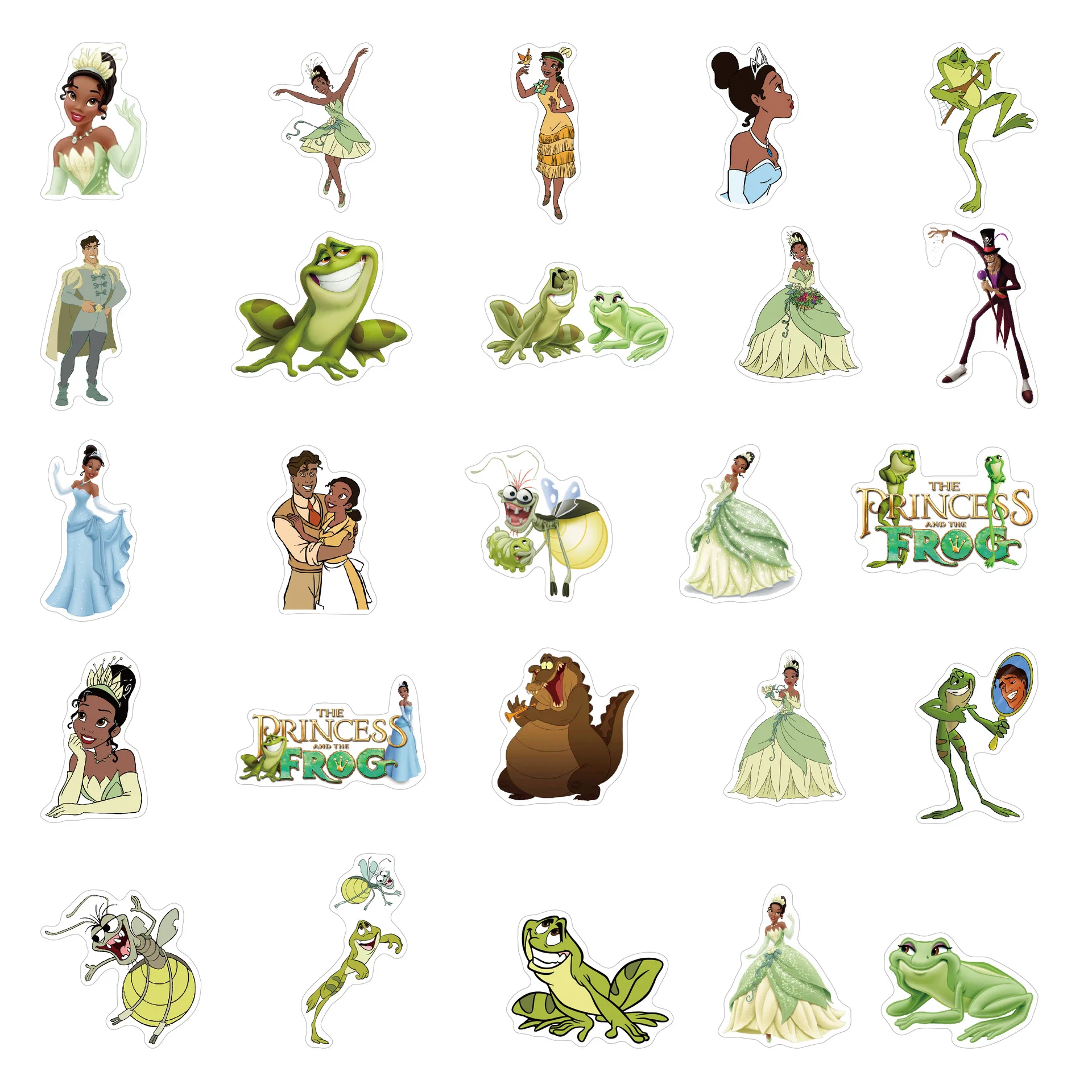 Disney-pegatinas de Tiana de la princesa y la rana, calcomanías impermeables de PVC para ordenador portátil, nevera, teléfono, Maleta, 10/50 piezas