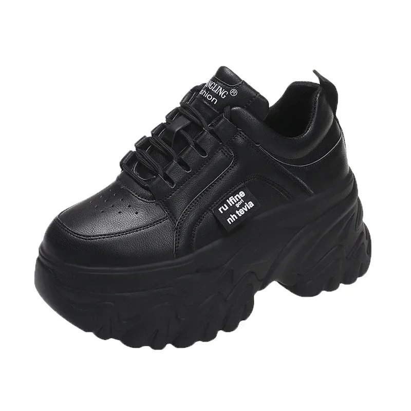 Weiße klobige Turnschuhe Frauen neue Herbst versteckte Ferse Plattform Sport Papa Schuhe Frau schnüren atmungsaktive Mesh Freizeit schuhe 8cm