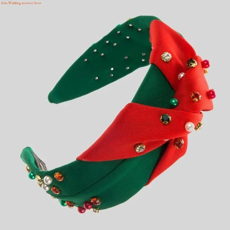 G92D Glitter Christmas Headband for Woman Wide Brim Headbands with Pearl Embellished for Girls Washing Face Sports