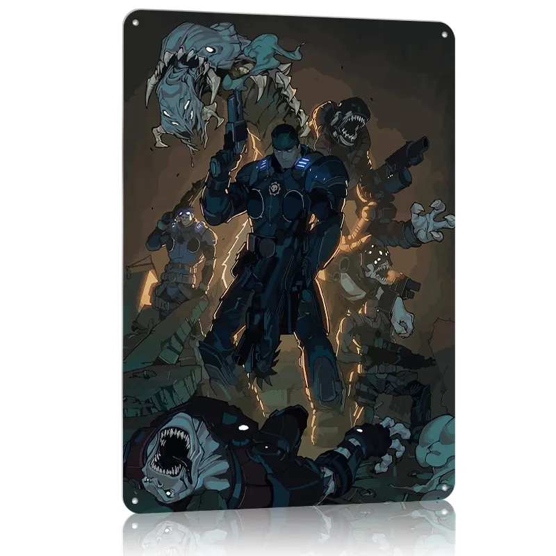 Gears of War Comic Art Tin Sign Metal Poster Decor for Room Decorations Customizable Metal Signs for Wall Art Decoration Retro