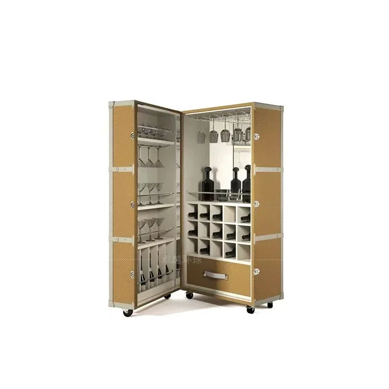 Movable wine cabinet, light luxury high-end living room solid wood display cabinet
