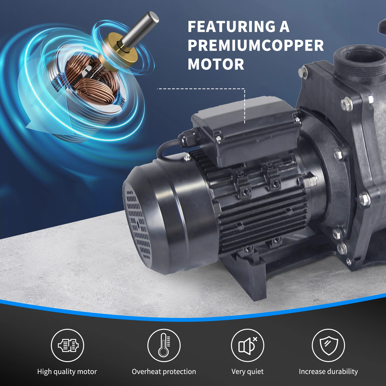 

2.0HP Variable Speed 3-Speed Programmable Swimming Pool Pump with Timer, 115/230Vac 50/60Hz, Patent Registered
