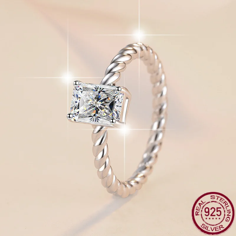 

New 1 carat Moissanite Radiant Cut Ring Holder High Quality Fashion Jewelry S925 Pure Silver Ring Wedding Jewelry
