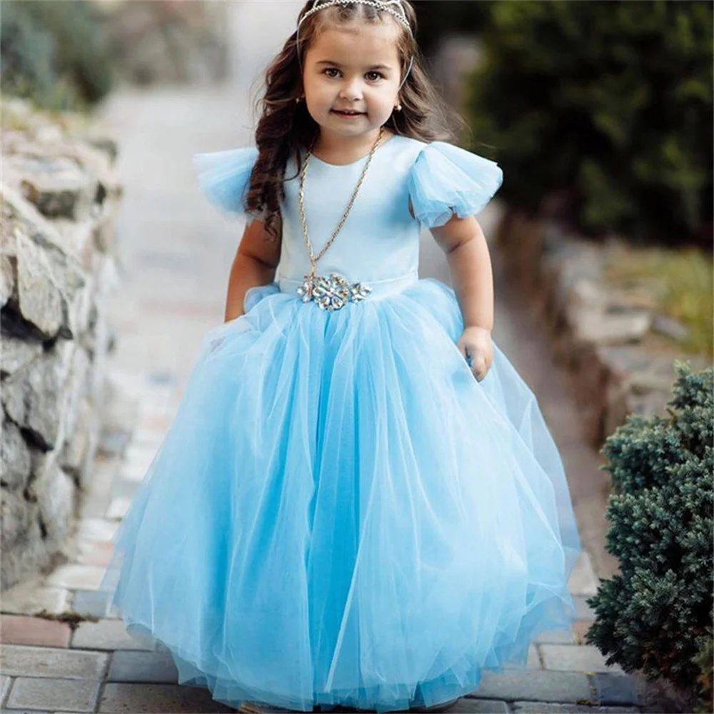 

Flower Girl Dresses for Weddings Tulle Lace Bow Belt Princess Kids Toddler Evening Party First Communion Little Baby Ball Gowns