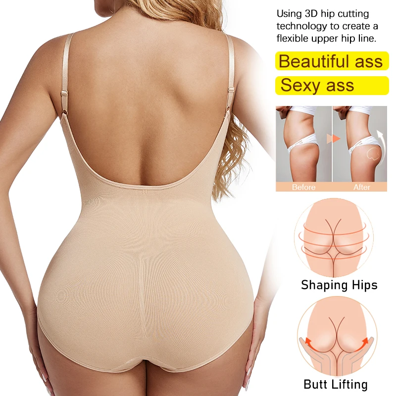 Low Back Bodysuits Shapewear for Women Open Crotch Body Shaper Seamless Tummy Control Push Up Corset Tank Top Backless Underwear