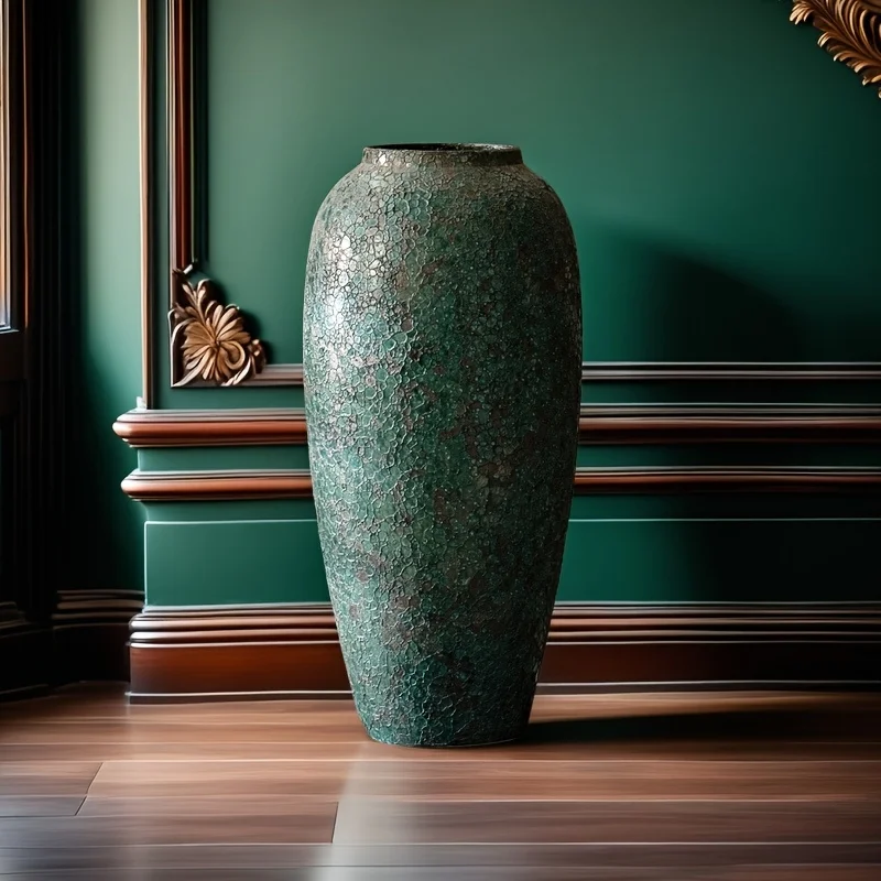 A Rustic Ceramic Green Vase, Suitable for Living Room, Bedroom, Dining Table, New Home Gift