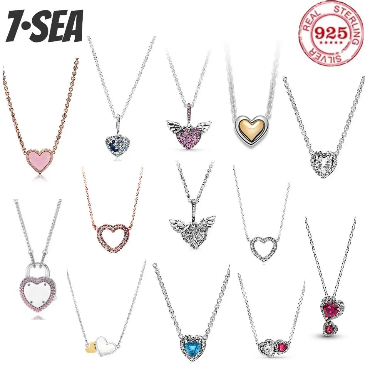 

100%925 sterling silver heart-shaped pendant necklace in multiple colorsa high-quality Valentine's Day jewelry gift for women