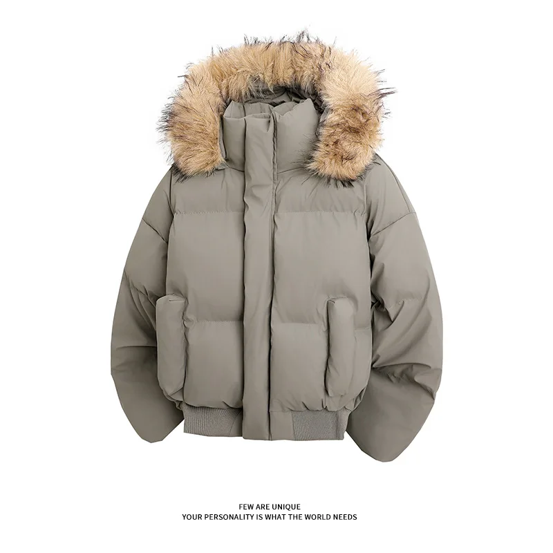 

2025 Men Women Parka Jacket Winter Hooded Fur Collar Solid Color Casual Warm Coat American Size Couple Outerwear