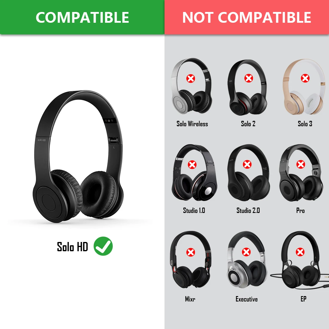 Geekria-almohadillas de espuma viscoelástica para auriculares Beats SoloHD (810-00012-00)