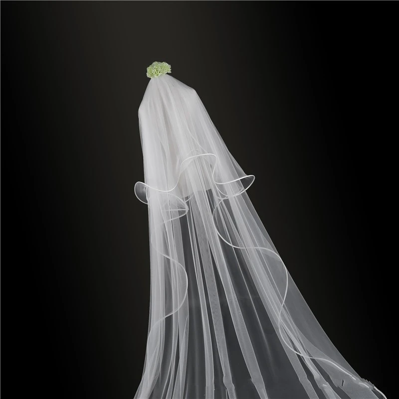 Elegant Ivory wedding veil with comb Ribbon Edge Two Layers Bride wedding accessories mariage Sexy Bridal veil mariage