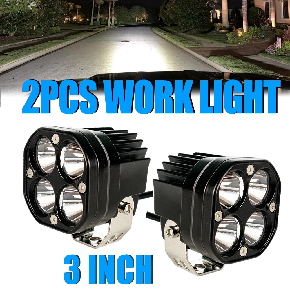 Lightweight LED Lights 2PCS 3 Inch White Light Offroad Lighting 6000K 12-24V For 4WD, ATV, UTV, SUV, Forklift, Boat,With 360° Adjustable Mounting Bracket