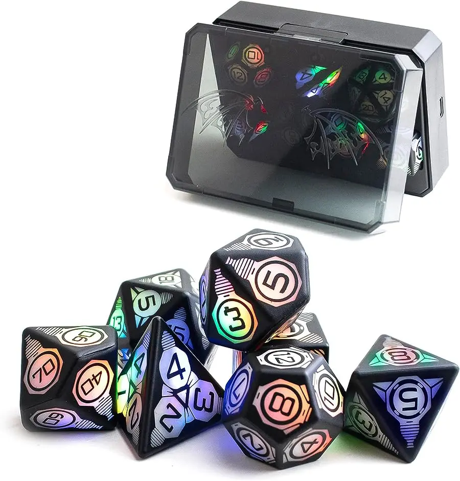 

Magnetic Charging LED Dice with Charging Box DND Dice ZHOORQI Dungeons and Dragons Dice Polyhedral Dice Set for Tabletop Game