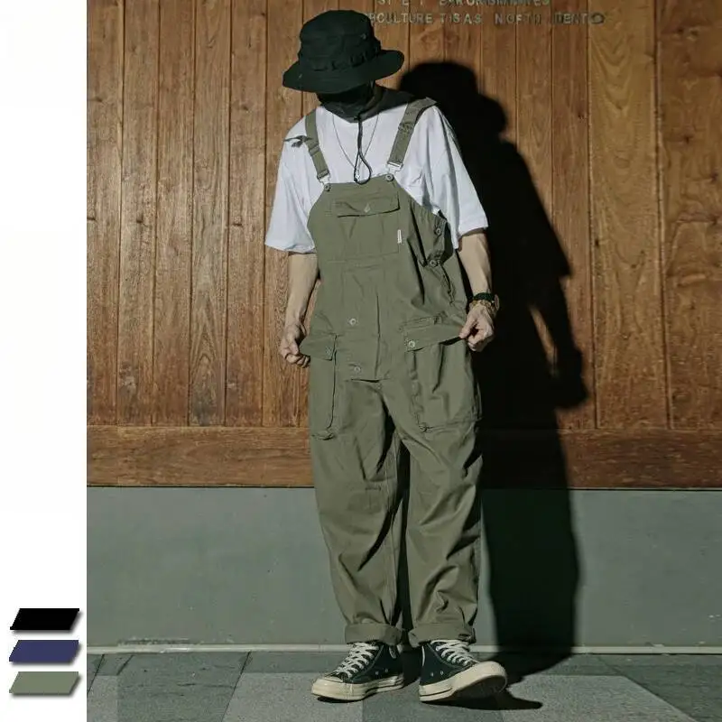 

Pure Cotton Loose Jumpsuit Men S Ami Khaki Overalls Wide Leg Daddy Pants Workwear Retro Suspenders Casual Trousers