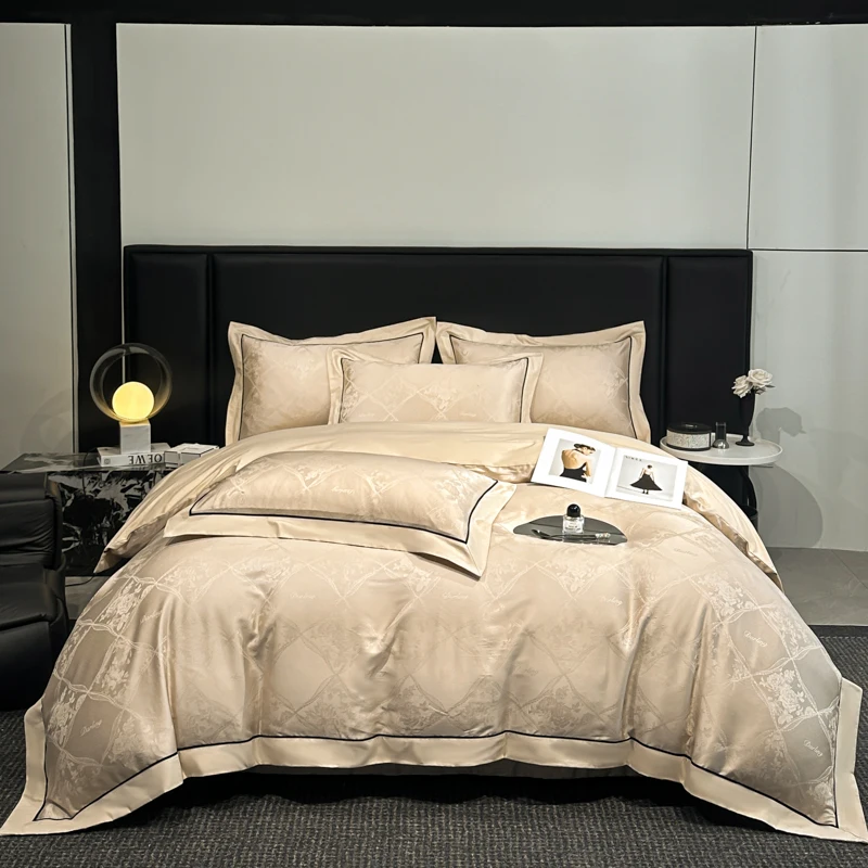 

Jacquard Satin Cotton Duvet Cover Sets European Style Wide edge Bedding Set Fitted Bed Sheet Pillowcases Home Textile