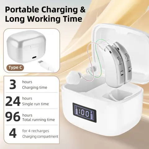 Apparecchi acustici ricaricabili Amplificatori auricolari digitali invisibili per adulti Controllo del volume per la perdita dell'udito