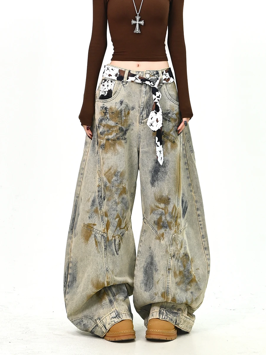 

Loose Bf Sle Dyed Silk Scarf Wide Leg Jeans Women Spring New Arrival Streetwear Floor Length Pants Neutral Sle l Waist