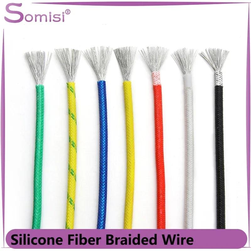 High Temperature Resistant Silicone Wire 300°C Copper Cable Fiberglass Braided Insulated Warm Floor Heat Element Line 2/5/10m