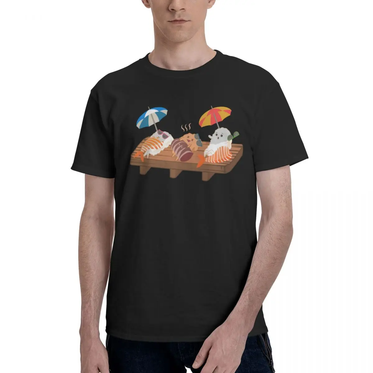 Men Sushi Wardrobe Gifts T Shirt Vintage O-neck Cotton T Shirt Men