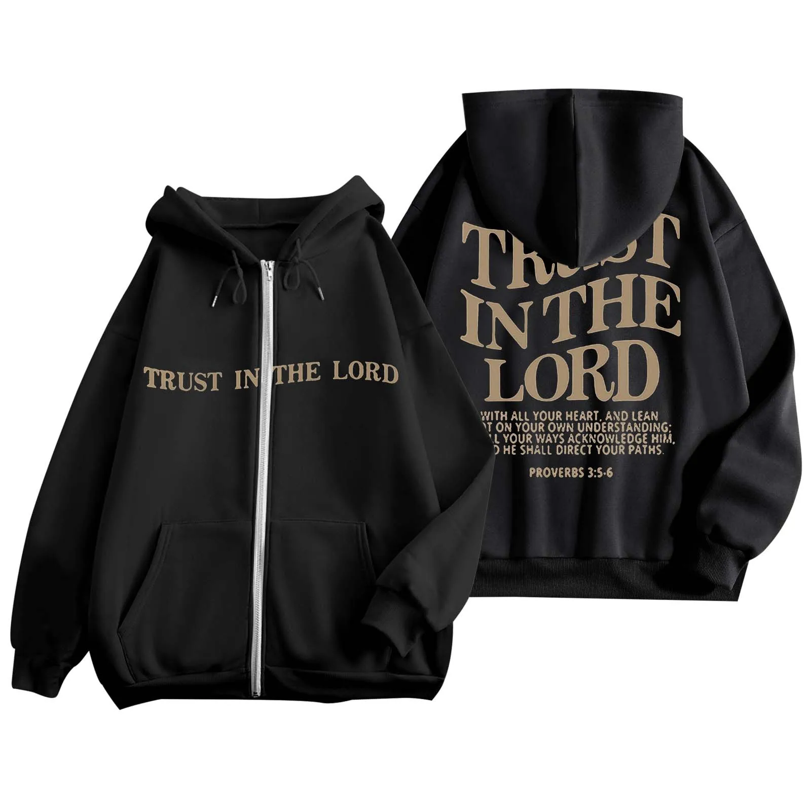 Trust in the lord Trend Letter Print Christian Zip up Hoodie Women Casual Comfortable Tops Oversize Sweatshirt Female Clothes