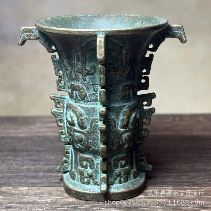 Western Zhou Dynasty He Zun Ornament, Chinese Inscription Retro Bronze Vessel, Decorative Piece for Office and Display Sh