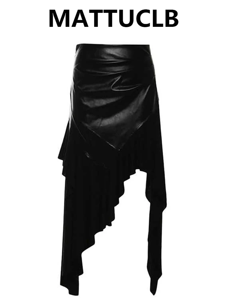 

Women's Irregular Skirt Gothic Midi Skirt Dark Academia Pu Faux Leather Patchwork Coquette Gyaru Y2k Design Cyber Punk Harajuku