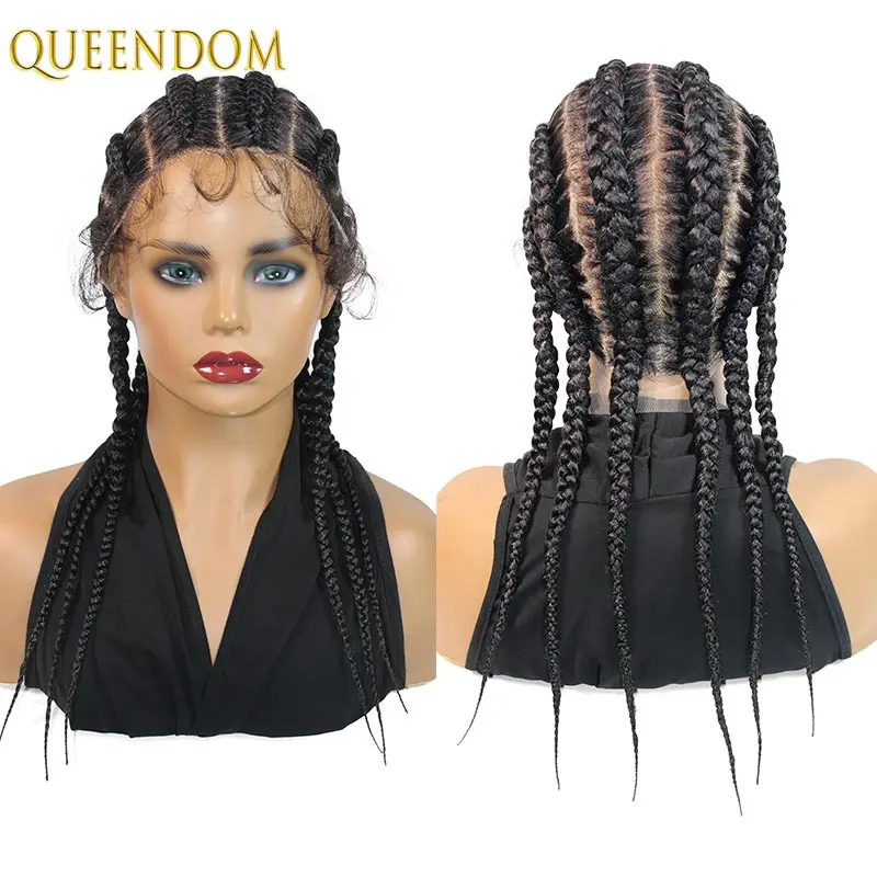 20inch Wear And Go Glueless Synthetic Full Lace Wig Handmade Goddess Braiding Knotless Box Braids for Women