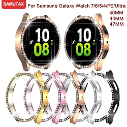 Diamond Case for Samsung Galaxy Watch 7/6/5/4/FE/Ultra 40mm 44mm 47MM Protective Case PC single row encrusted shiny cover bumper