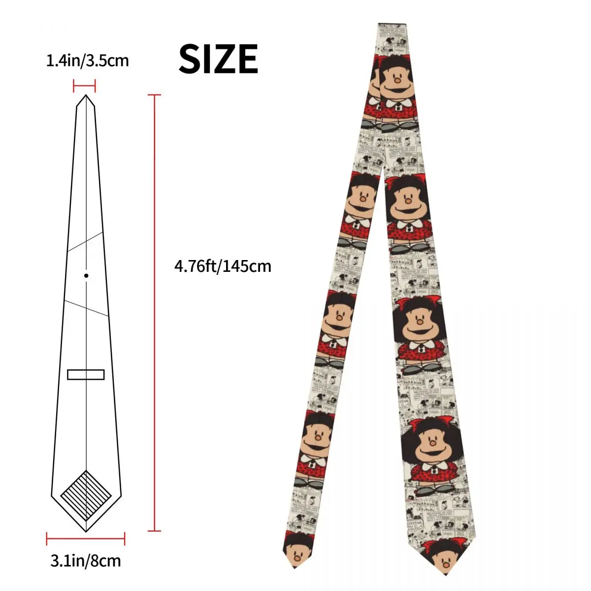 Anime Mafalda Neckties Men\'s Custom Silk Cartoon Kawaii Neck Tie for Party