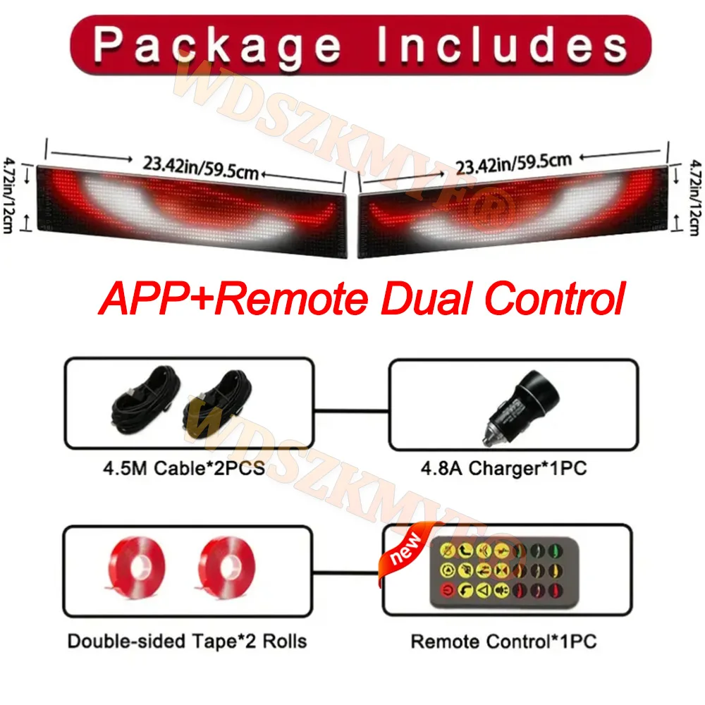 

2PCS 23.42''x4.72''Demon Eyes Car LED APP LED Matrix Pixel Panel Night Light DIY Programmable Flexible LED Display for Car Truck