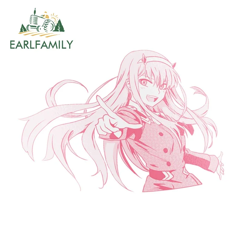 EARLFAMILY 13cm x 9cm for Pointing Halfbody Zero Two Car Stickers Personality Vinyl Decals Creative Laptop Surfboard Decoration
