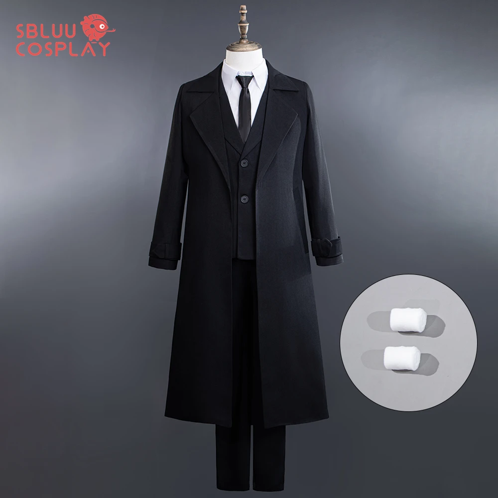 

SBluuCosplay Osamu Dazai Cosplay Costume R Quality Black Trench Coat Shirt Tie Halloween Party Outfit